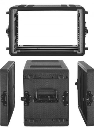 6U Rack Case, 12 in Depth, Rackmount Flight Case Shallow Rack with Microphone Compartment, Polyethylene Construction, Recessed Latches, Easy Installation, for Amplifier, 8.7 in Internal Depth