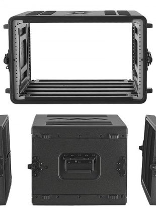 6U Rack Case, 15 in Depth, Rackmount Flight Case Shallow Rack with Microphone Compartments, Polyethylene Construction, Recessed Latches, Easy Installation, for Amplifier, 13.8 in Internal Depth