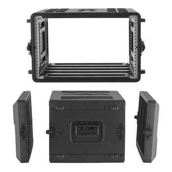 6U Rack Case, 15 in Depth, Rackmount Flight Case Shallow Rack with Microphone Compartments, Polyethylene Construction, Recessed Latches, Easy Installation, for Amplifier, 13.8 in Internal Depth