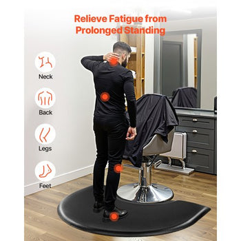 Salon Mat for Hair Stylist, 3 x 4 FT Semi-circle Salon Chair Mat, 1-inch Thickened Anti Fatigue Barber Shop Floor Mat with Round Cut Out, Easy-to-Clean PVC Surface & Anti-Trip Beveled Edges