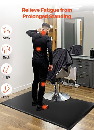 Salon Mat for Hair Stylist, 3 x 5 FT Rectangle Salon Chair Mat Anti Fatigue, 7/8" Thickened PVC + PU Barber Shop Floor Mat with Round Cut Out, Anti-Trip Beveled Edges & Non-slip Bottom