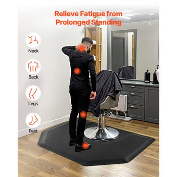 Salon Mat for Hair Stylist, 4 x 5 FT Hexagon Salon Chair Mat Anti Fatigue, 1/2-inch Thickened Barber Shop Floor Mat with Round Cut Out, Easy-to-Clean PVC Surface & Anti-Trip Beveled Edges