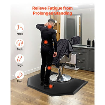Salon Mat for Hair Stylist, 4 x 5 FT Hexagon Salon Chair Mat Anti Fatigue, 1-inch Thickened Barber Shop Floor Mat with Round Cut Out, Easy-to-Clean PVC Surface & Anti-Trip Beveled Edges