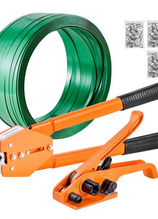 Banding Strapping Kit, Heavy Duty Banding Sealer Tool with 1000 ft Length PET Band, 300 Metal Seals, Plastic Manual Pallet Packaging Strapping Kit for Warehouse/Shipping/Moving/Home, Orange