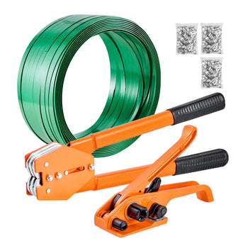 Banding Strapping Kit, Heavy Duty Banding Sealer Tool with 1000 ft Length PET Band, 300 Metal Seals, Plastic Manual Pallet Packaging Strapping Kit for Warehouse/Shipping/Moving/Home, Orange
