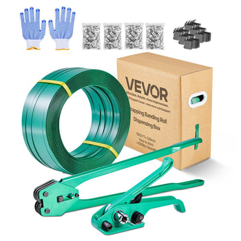 Banding Strapping Kit, Heavy Duty Banding Sealer Tool with 1500 ft PET Band, 450 Metal Seals, 150 Corner Protectors & Gloves, Plastic Pallet Packaging Strapping Kit for Warehouse/Shipping/Moving