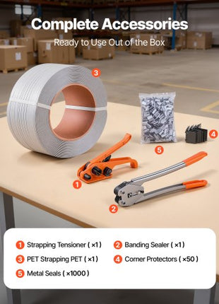 Banding Strapping Kit, Heavy Duty Banding Sealer Tool with 3200 ft Length PP Band, 1000 Metal Seals, 50 Corner Protectors, Plastic Pallet Packaging Strapping Kit for Warehouse/Shipping/Moving