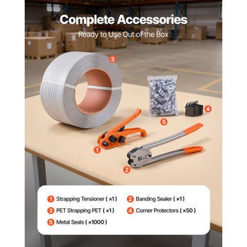 Banding Strapping Kit, Heavy Duty Banding Sealer Tool with 3200 ft Length PP Band, 1000 Metal Seals, 50 Corner Protectors, Plastic Pallet Packaging Strapping Kit for Warehouse/Shipping/Moving