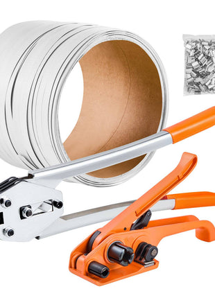 Banding Strapping Kit, Heavy Duty Banding Sealer Tool with 330 ft Length PP Band, 100 Metal Seals, Plastic Manual Pallet Packaging Strapping Kit for Warehouse/Shipping/Moving/Home, Orange