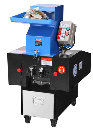Plastic Shredder Crusher, 3HP/2.2KW Plastic Grinder Granulator, 100-150kg/h Capacity Pulverizer Recycling Machine with Wheels, SDK-11 Blade & 6mm Mesh for PVC ABS PTFE (220V 60Hz 3-Phase)