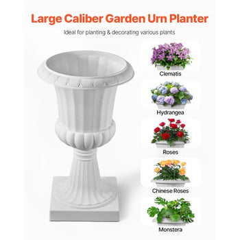 Plastic Urn Planters, 15.8 x 26.4 Inch, 2 Pack White Classic Flower Pots Front Porch Planters, Indoor & Outdoor Vase for Wedding, Party, Event, Home, Stage, Garden, Balcony, Patio Decoration