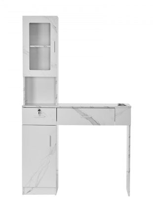 Salon Workstation, Wall-Mounted Unit for Hair Professionals, Spa Styling Storage Solution, Includes 1 Cabinet, 3 Shelves, 2 Drawers (1 with Lock), in White