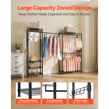 Clothing Garment Rack, Heavy Duty Clothes Rack, Freestanding Clothes Racks with Steel Frame, 800 lbs Load Capacity Closet Wardrobe with Storage Shelves for Bedroom, Clothing Store, Hallway