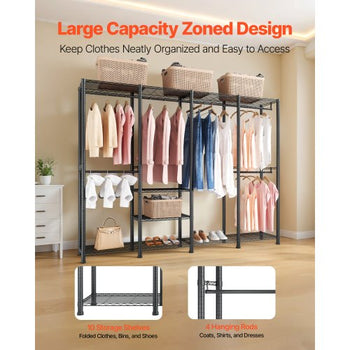 Clothing Garment Rack, Heavy Duty Closet Wardrobe, Adjustable Tiers Clothes Racks with Steel Frame, 1100 lbs Load Capacity Clothes Rack with 4 Hanging Rods for Bedroom, Clothing Store, Hallway