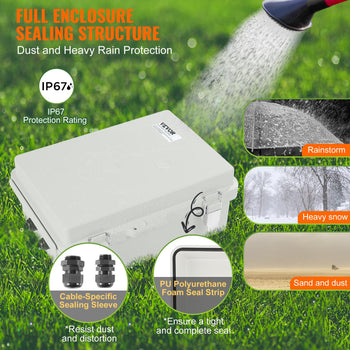 Outdoor Electrical Junction Box, 16.93 x 12.99 x 7.09 in, ABS Plastic Electrical Enclosure Box with Hinged Cover Stainless Steel Latch, IP67 Dustproof Waterproof for Outdoor Electrical Projects