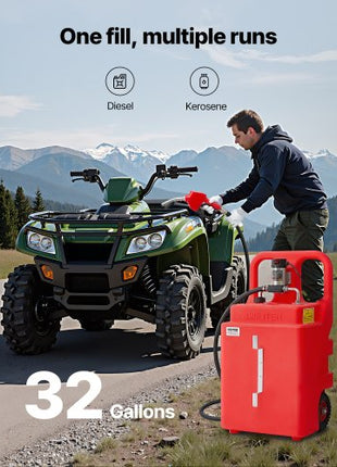 Diesel Transfer Tank, 32 Gallon, Portable Kerosene Tank with 12V DC 10GPM Electric Transfer Pump, 13 ft Delivery Hose & Self-sealing Nozzle, Compatible with Diesel & Kerosene