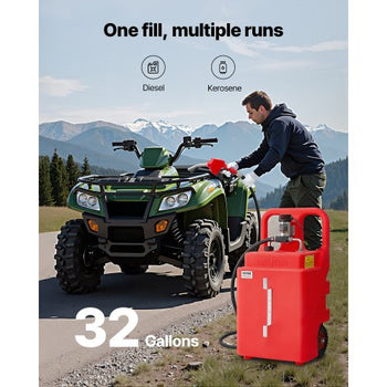 Diesel Transfer Tank, 32 Gallon, Portable Kerosene Tank with 12V DC 10GPM Electric Transfer Pump, 13 ft Delivery Hose & Self-sealing Nozzle, Compatible with Diesel & Kerosene