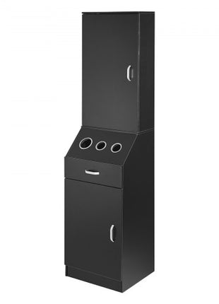 Salon Organizer, Station Unit for Hair Professionals, Equipped with 3 Holders for Hair Dryers, Storage Spaces, and a Single Drawer, in Black