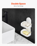 Soap Holder for Shower, Double Layer with Suction Cup, Wall Mounted NO-Drilling, Strong Suction Bar Soap Sponge Holder, Self Draining Soap Saver, for Shower Bathroom Bathtub Kitchen, Removable