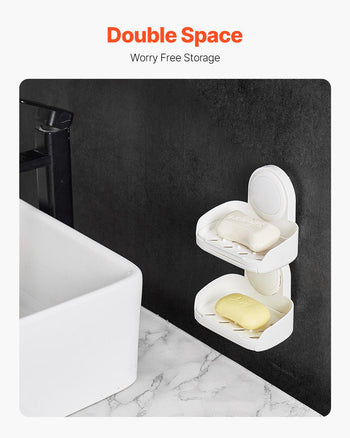 Soap Holder for Shower, Double Layer with Suction Cup, Wall Mounted NO-Drilling, Strong Suction Bar Soap Sponge Holder, Self Draining Soap Saver, for Shower Bathroom Bathtub Kitchen, Removable
