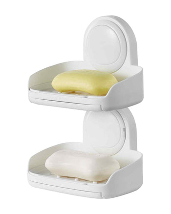 Soap Holder for Shower, Double Layer with Suction Cup, Wall Mounted NO-Drilling, Strong Suction Bar Soap Sponge Holder, Self Draining Soap Saver, for Shower Bathroom Bathtub Kitchen, Removable