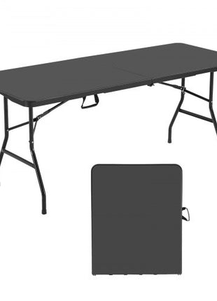 Folding Table, 6 Ft Heavy Duty Portable Fold-in-Half Utility Table, Indoor Outdoor Plastic Rectangle Table with Built in Handle, for Party, Dining, Wedding, Events, Picnic, Camping, Black