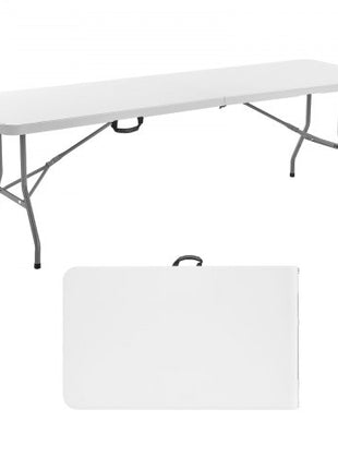 Folding Table, 8 Ft Heavy Duty Portable Fold-in-Half Utility Table, Indoor Outdoor Plastic Rectangle Table with Built in Handle, for Party, Dining, Wedding, Events, Picnic, Camping, White