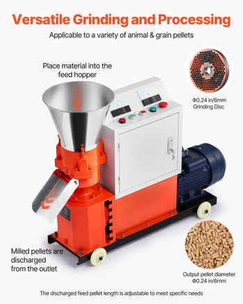 Feed Pellet Mill Machine, 6 mm Animal Feed Pellet Making Machine, 3KW 240V Animal Food Granulator Mill Machines with 3 Pressure Rollers & 4 Wheels, Ideal for Poultry, Livestock, Farm Animals