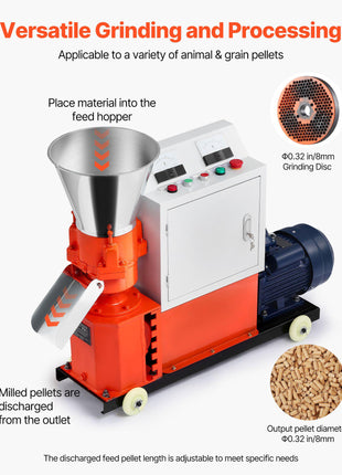 Feed Pellet Mill Machine, 8 mm Animal Feed Pellet Making Machine, 3KW 240V Animal Food Granulator Mill Machines with 3 Pressure Rollers & 4 Wheels, Ideal for Poultry, Livestock, Farm Animals