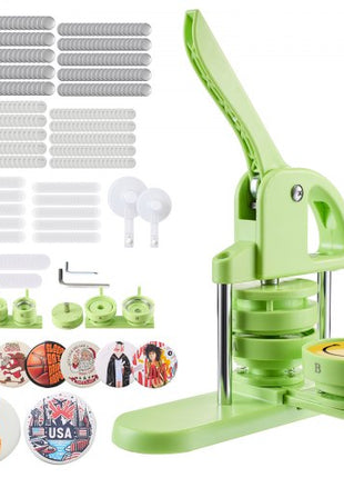 Button Maker Machine, 1.26/2.28 inch 2-in-1, Plastic Pin Maker with 200 pcs Button Parts, Circle Cutter and Magic Book, Reinforced Ergonomic Handle, for DIY Badges, Personalized Pins, Green