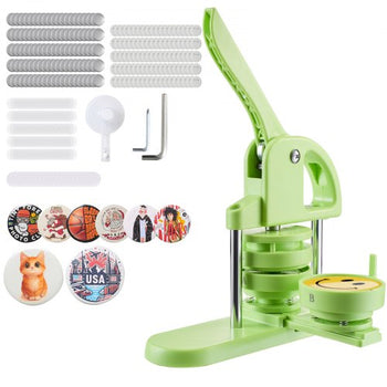 Button Maker Machine, 2.95 in, Plastic Pin Maker with 100pcs Button Parts, Circle Cutter and Magic Book, Reinforced Ergonomic Handle, for DIY Badges, Personalized Pins and Key Chains, Green