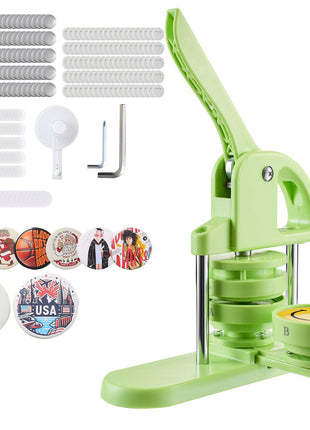 Button Maker Machine, 2.95 in, Plastic Pin Maker with 100pcs Button Parts, Circle Cutter and Magic Book, Reinforced Ergonomic Handle, for DIY Badges, Personalized Pins and Key Chains, Green