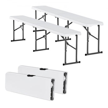 Plastic Folding Bench, 6 ft Portable Bench for Indoor/Outdoor Picnic Party Patio Camping Dining, Foldable Smooth HDPE Seat for Garden Soccer Multipurpose Entertaining Activities, 2 Pack, White