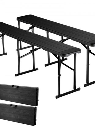 Plastic Folding Bench, 6 ft Portable Bench for Outdoor Picnic Party Camping Dining, Foldable Smooth HDPE Seat for Garden Soccer Multipurpose Entertaining Activities, 2 Pack, 2 Carry Bags, Black