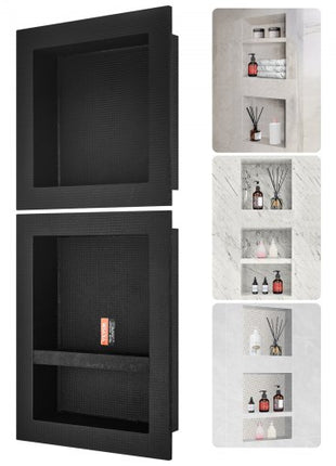 Shower Niche Ready for Tile 16" x 16" & 16" x 20", Triple Shelf Organizer, Square Corners Wall-inserted Niche Recessed, Sealed Protection Modern Soap Storage Niche for Shower Bathroom, Black