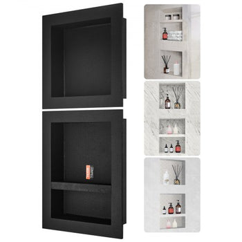 Shower Niche Ready for Tile 16" x 16" & 16" x 20", Triple Shelf Organizer, Square Corners Wall-inserted Niche Recessed, Sealed Protection Modern Soap Storage Niche for Shower Bathroom, Black