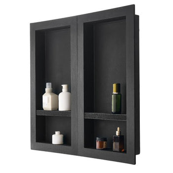 Shower Niche, 16 x 32 inch + 16 x 32 inch Recessed Wall Niche with Movable Shelf, 4 inch Thick Modern Soap&Shampoo Storage Organizer,Square Corners,Sealed Waterproof,Black for Bathroom Shower
