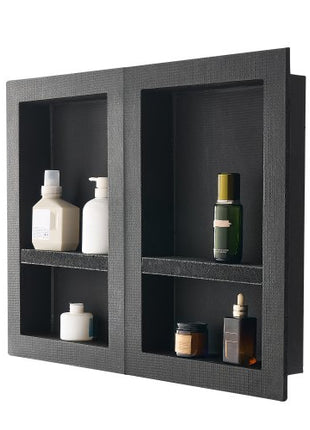 Shower Niche, 16 x 24 inch + 16 x 24 inch Recessed Wall Niche with Movable Shelf, 4 inch Thick Modern Soap&Shampoo Storage Organizer,Square Corners,Sealed Waterproof,Black for Bathroom Shower