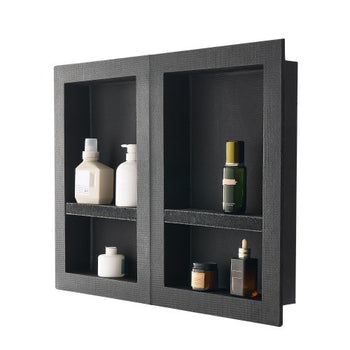 Shower Niche, 16 x 24 inch + 16 x 24 inch Recessed Wall Niche with Movable Shelf, 4 inch Thick Modern Soap&Shampoo Storage Organizer,Square Corners,Sealed Waterproof,Black for Bathroom Shower