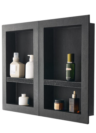 Shower Niche, 16 x 24 inch + 16 x 24 inch Recessed Wall Niche with Movable Shelf, 4 inch Thick Modern Soap&Shampoo Storage Organizer,Square Corners,Sealed Waterproof,Black for Bathroom Shower