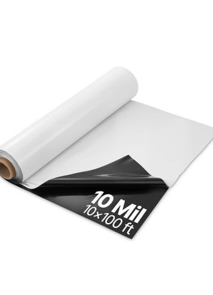 10 Mil Plastic Sheeting Heavy Duty 10' x 100', Thick Plastic Sheeting Roll, Plastic Drop Cloth Painters Tarp Covering for Crawl Space Vapor Barrier, Black and White Double-Sided, Multi-Purpose