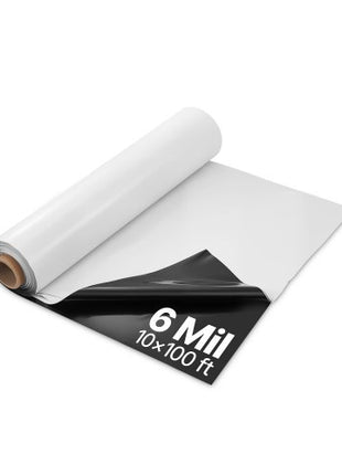 10' x 100' Plastic Sheeting Heavy Duty, 6 Mil Thick Plastic Sheeting Roll, Plastic Drop Cloth Painters Tarp Covering for Crawl Space Vapor Barrier, Black and White Double-Sided, Multi-Purpose
