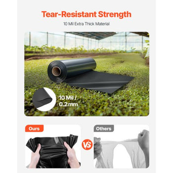 10 Mil Plastic Sheeting Heavy Duty 5' x 100', Thick Plastic Sheeting Roll, Plastic Drop Cloth Painters Tarp, Polyethylene Covering for Crawl Space Vapor Barrier, Multi-Purpose, Black