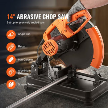 Abrasive Chop Saw, 14"/355mm Blade Diameter Cut Off Saw, 2300W 3600RPM Steel Cutting Machine, 0-45° Adjustable Angle Miter Saw for Cutting Metal Cutting Chop Saw for Steel/Rebar/Iron/Aluminum