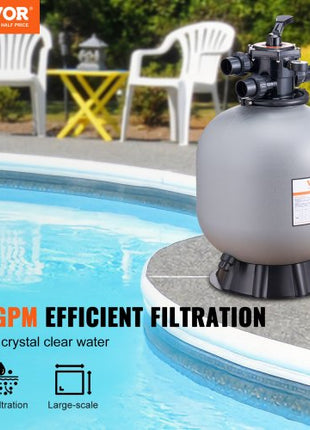 Sand Filter, 22-inch, Up to 55 GPM Flow Rate, Above Inground Swimming Pool Sand Filter System with 7-Way Multi-Port Valve, Filter, Backwash, Rinse, Recirculate, Waste, Winter, Closed Functions