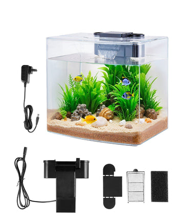 Fish Tank Aquarium, 3.5 Gallon Arch Ultra-Clear GPPS Starter Smart Tank Adjustable 3 Color Lighting, Self Cleaning System Fishbowl for Freshwater & Saltwater Fish Home, Office, or Pet Use