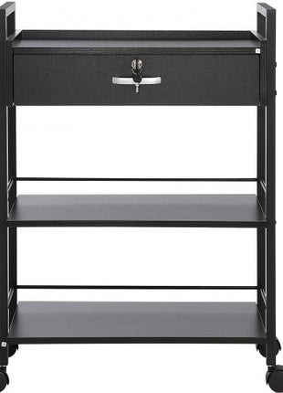 Beauty Salon Trolley Cart, 3-Tier Hair Salon Stations Cabinet for Stylist with Lockable Drawer, MDF Rolling Storage Station with 4 Wheels (2 Lockable) for Beauty SPA Barbershop Tattoo