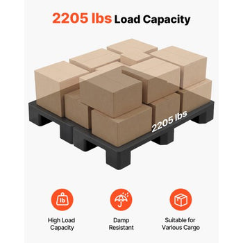 Plastic Pallets, 2 Pcs Plastic Pallets for Basement Storage, Lightweight Waterproof Floor Storage Pad for Indoor Outdoor Supermarket Warehouse, Support up to 2205 lbs, 39.4"x19.7"x5.4", Black