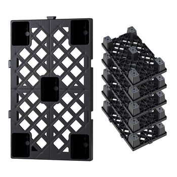 Plastic Pallets, 6 Pcs Plastic Pallets for Basement Storage, Nestable Lightweight Waterproof Storage Pad with Breathable Grid for Indoor Outdoor Supermarket Warehouse, 19.7" x 12" x 3.9", Black