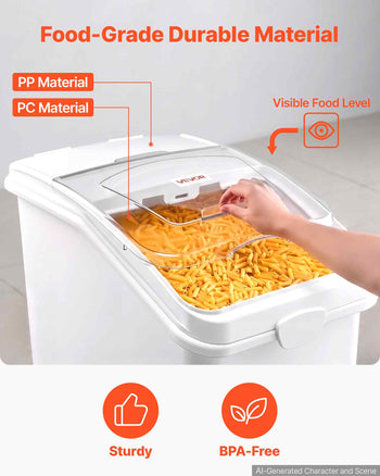 Rice Storage Container 198 lbs/31.7 Gallons Dog Food Dispenser Bin, for Kitchen Pantry, 120L Large Grain Cereal Flour Ingredient Storage Bin, Pet Food Container with Wheels, Scoop, Slide Lid